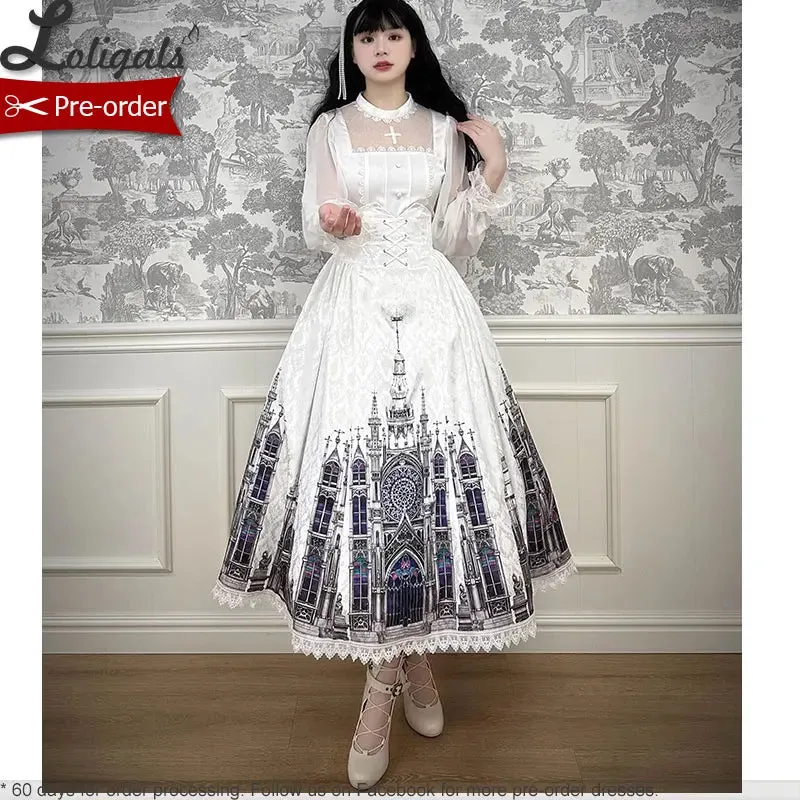 Pre-order Gothic Lolita Skirt Long Printed A-line Skirt by Alice Girl ~ Cross & Church