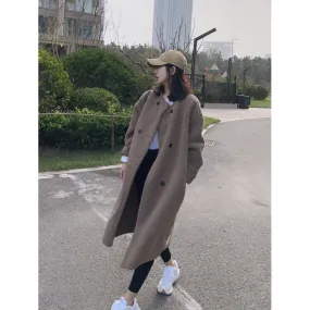 Purpdrank cold weather outfits Chubby Girl plus Size Autumn and Winter Lamb Plush Loose Thickened Double-Breasted Mid-Length Overcoat Coat for Women