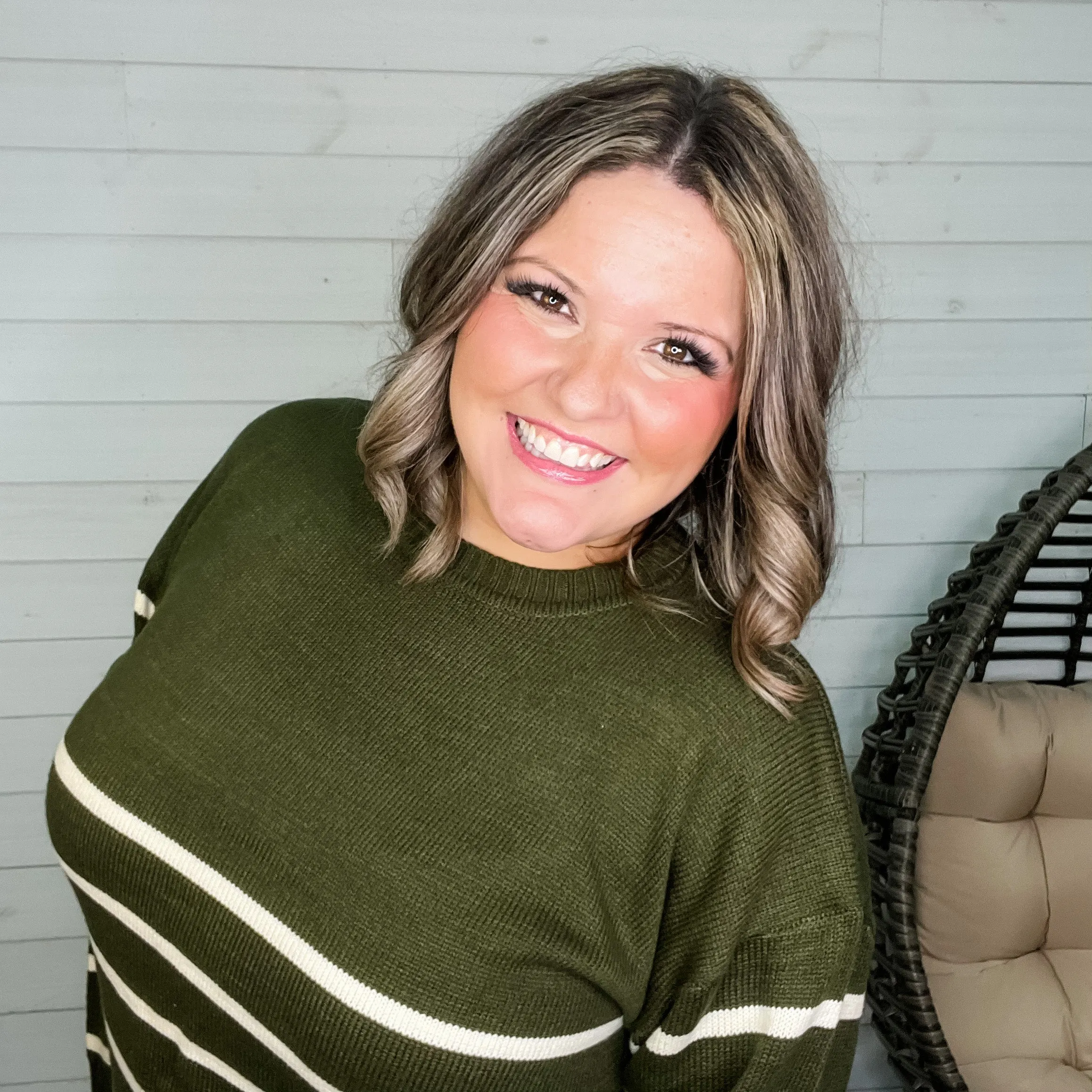 "Darlene" Long Sleeve Round Neck Stripe Sweater