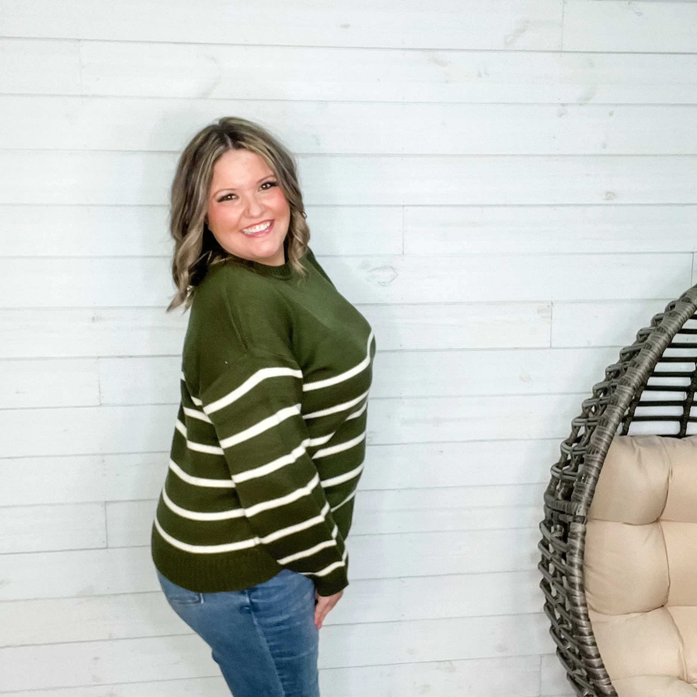 "Darlene" Long Sleeve Round Neck Stripe Sweater