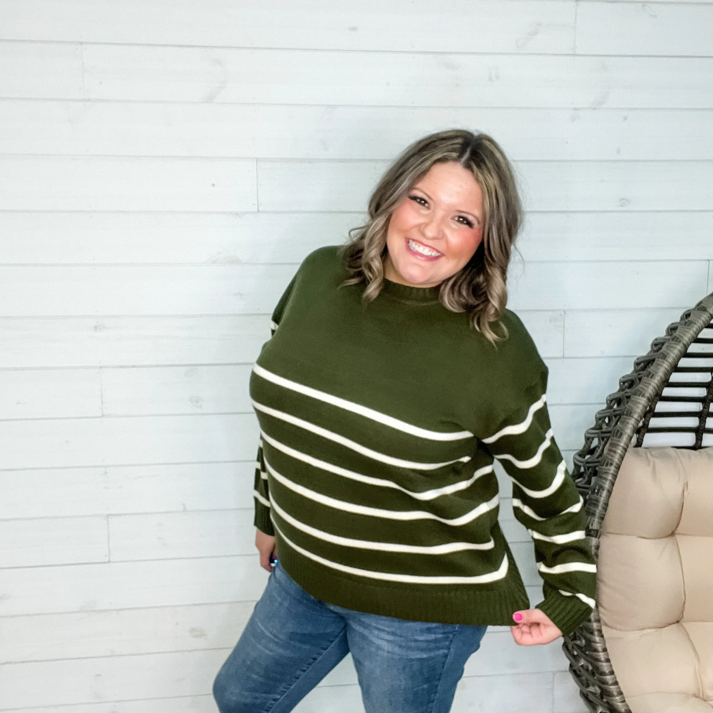 "Darlene" Long Sleeve Round Neck Stripe Sweater