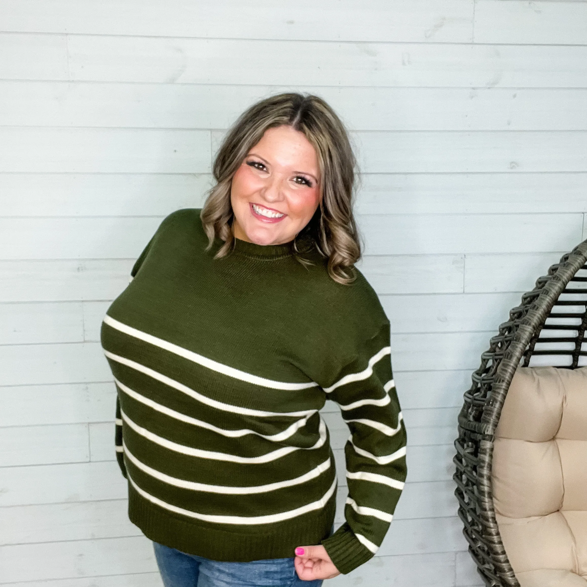 "Darlene" Long Sleeve Round Neck Stripe Sweater