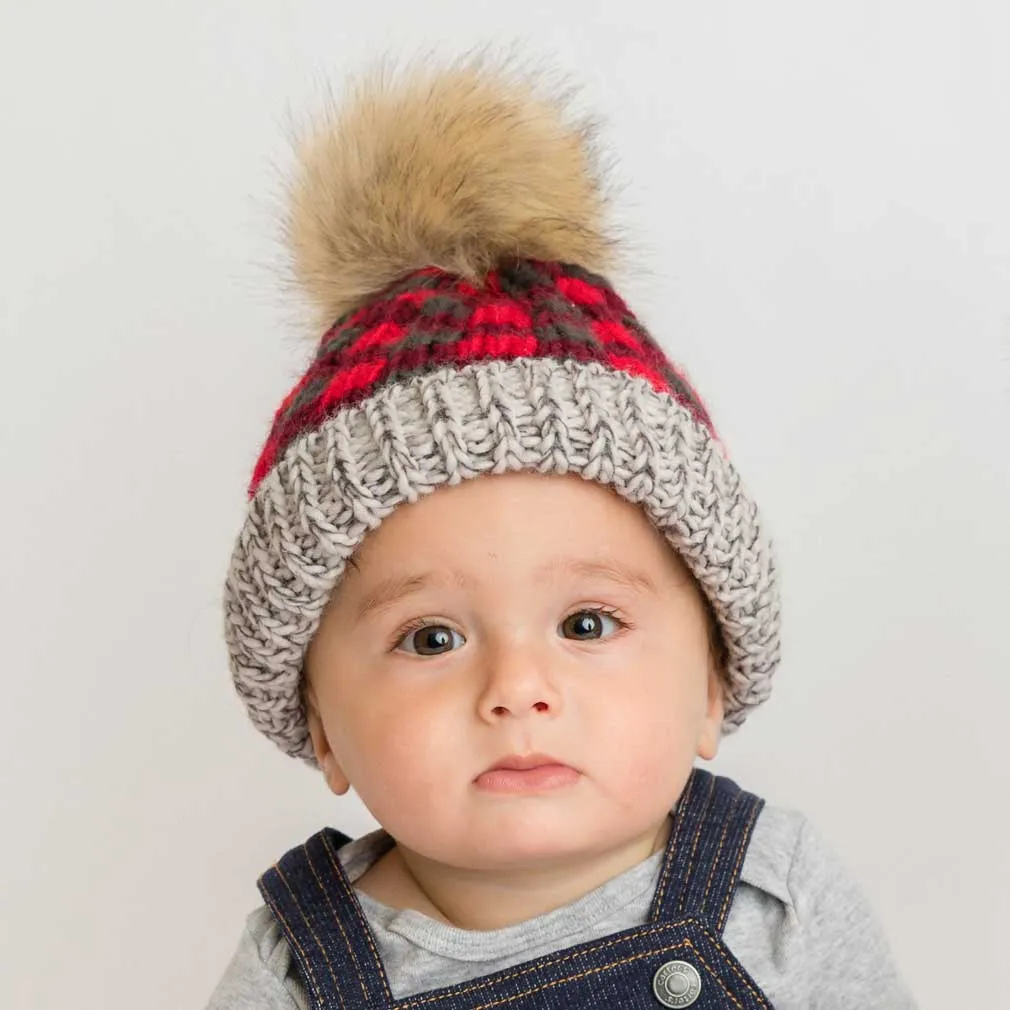 Red Buffalo Check Pom Pom Beanie Hat