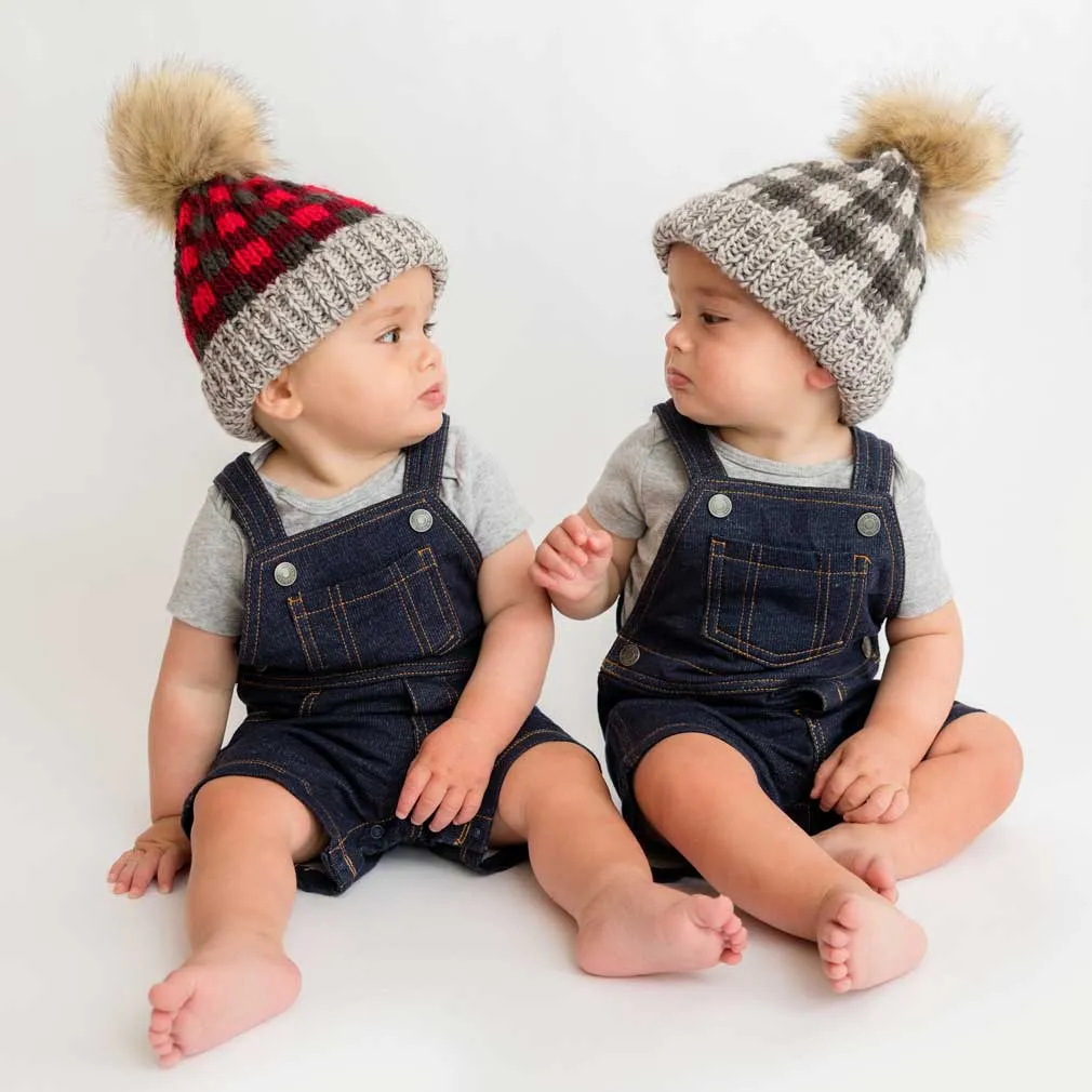 Red Buffalo Check Pom Pom Beanie Hat