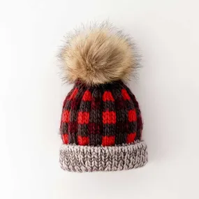 Red Buffalo Check Pom Pom Beanie Hat