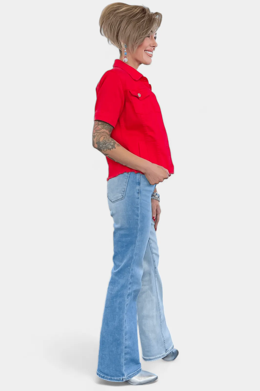 Red Short Sleeve Denim Jacket [NO RETURNS]