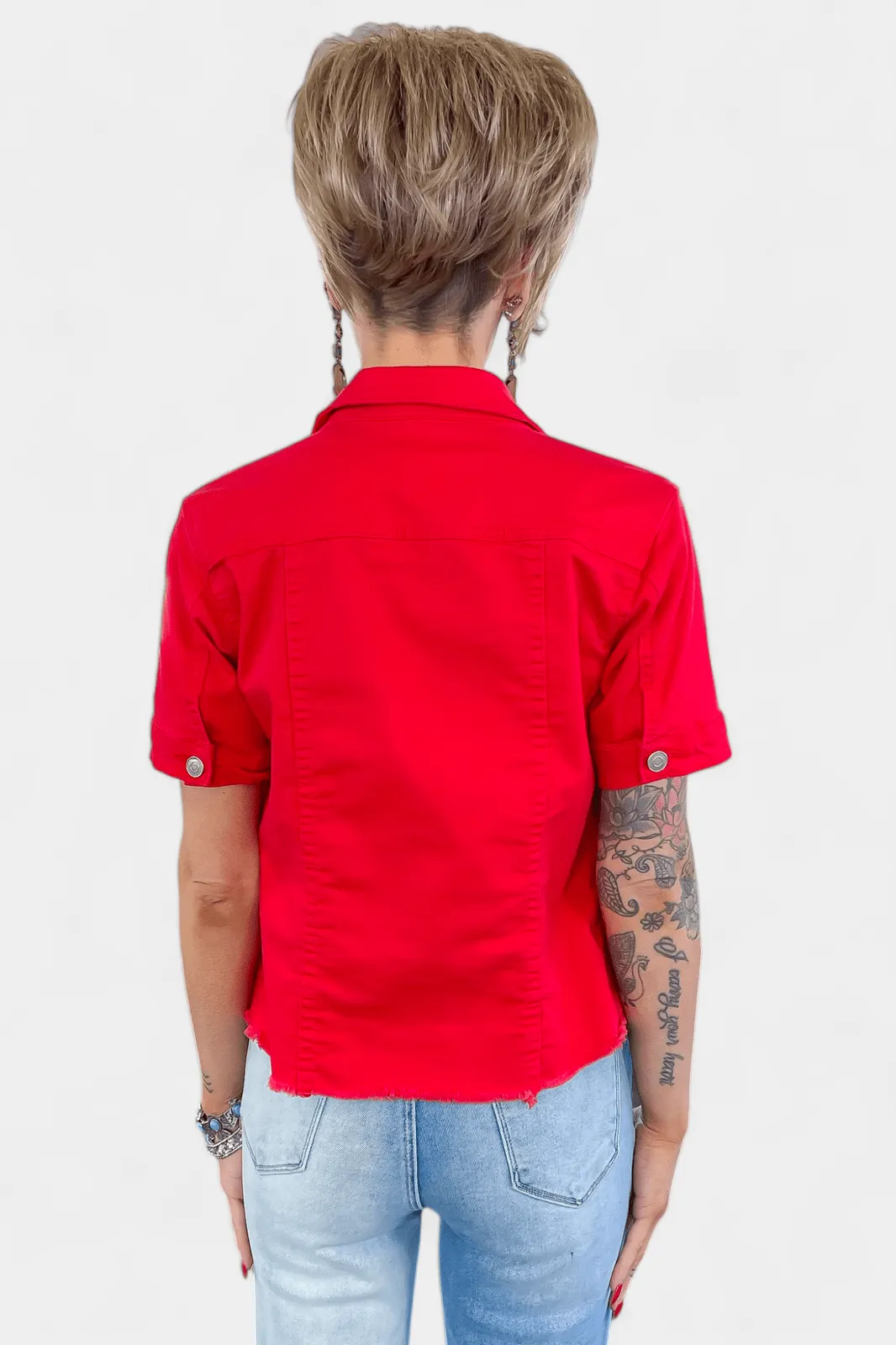 Red Short Sleeve Denim Jacket [NO RETURNS]