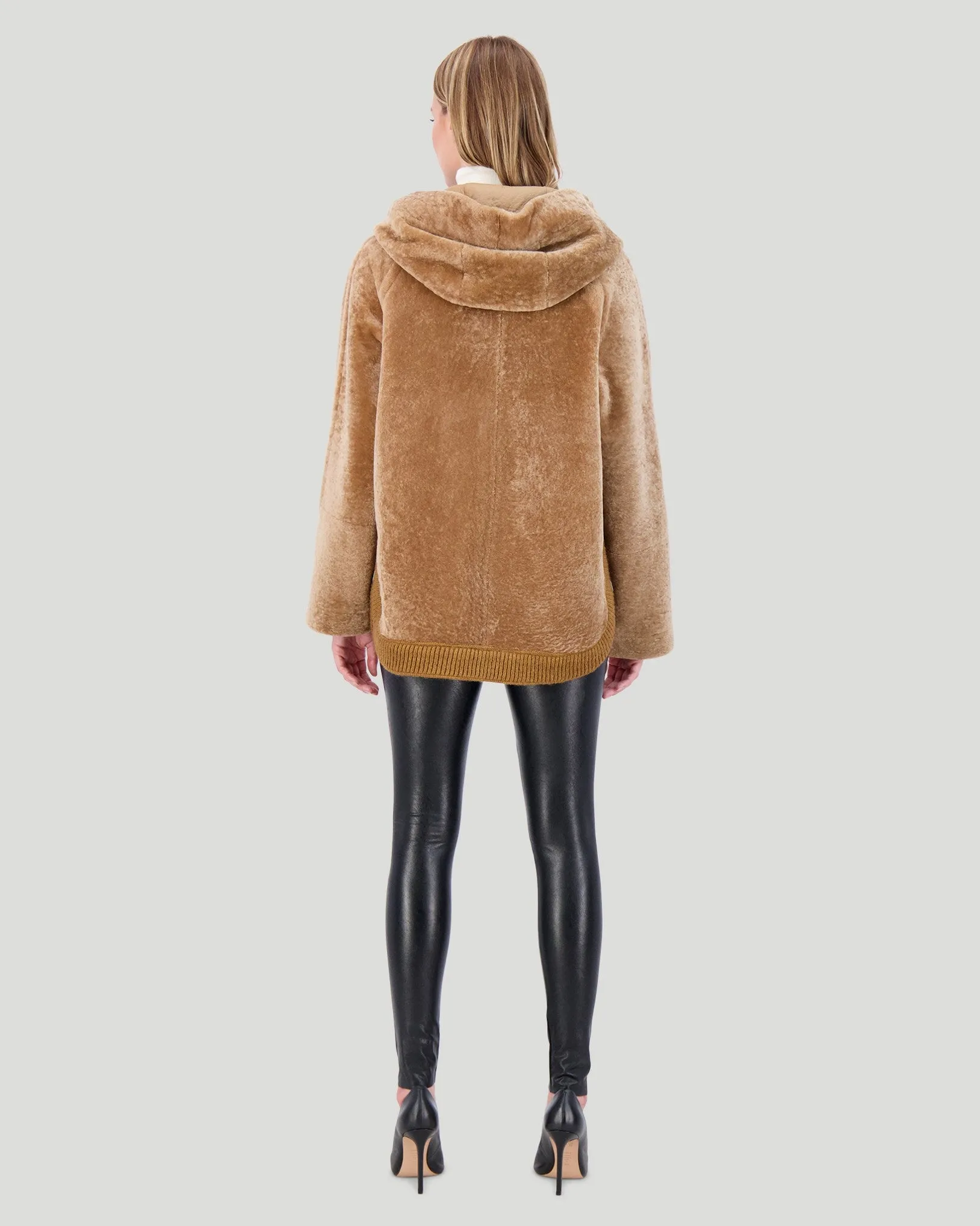 Reversible Select Shearling Lamb Zip Parka with Ribbed Hem