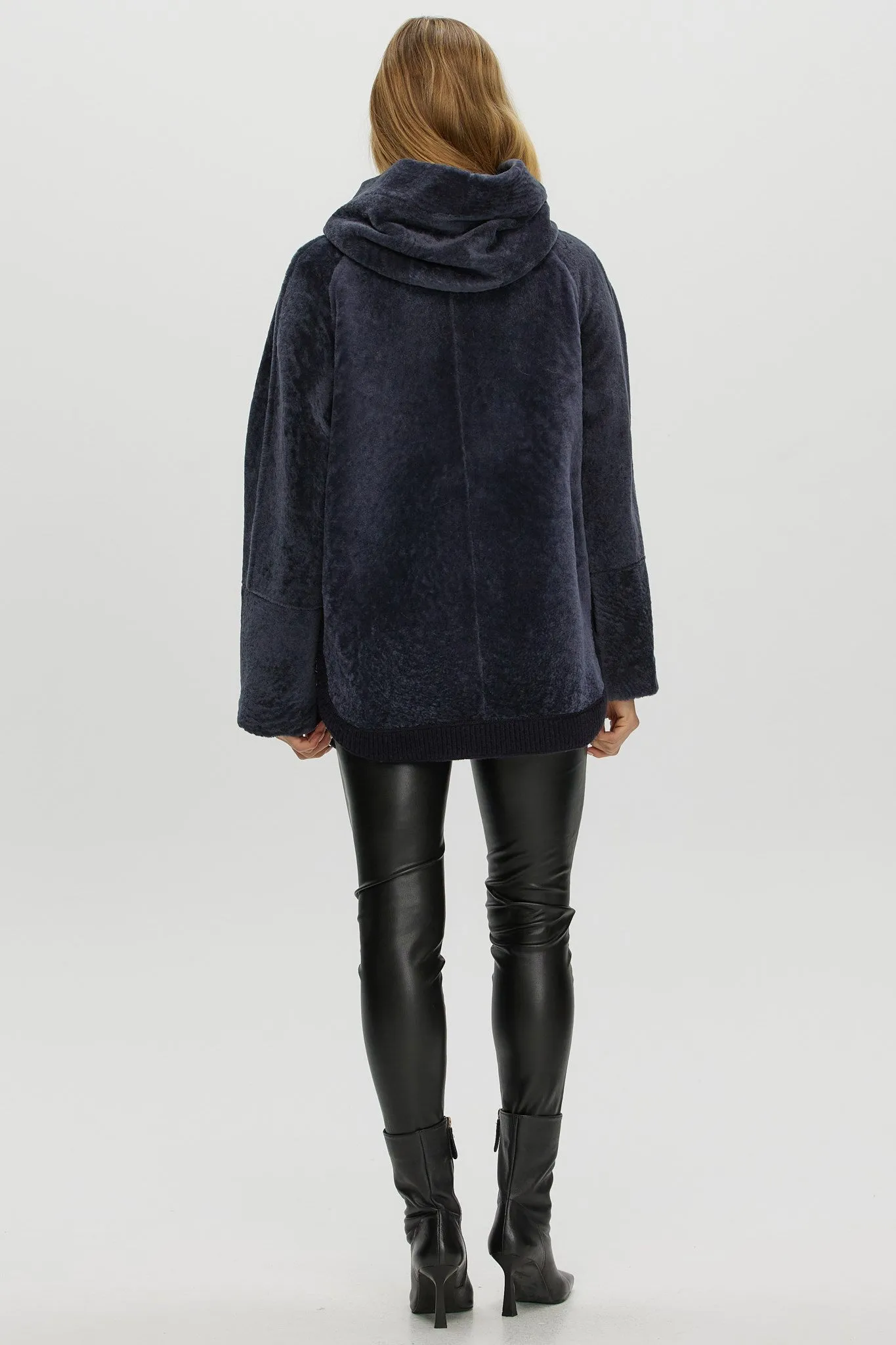 Reversible Select Shearling Lamb Zip Parka with Ribbed Hem