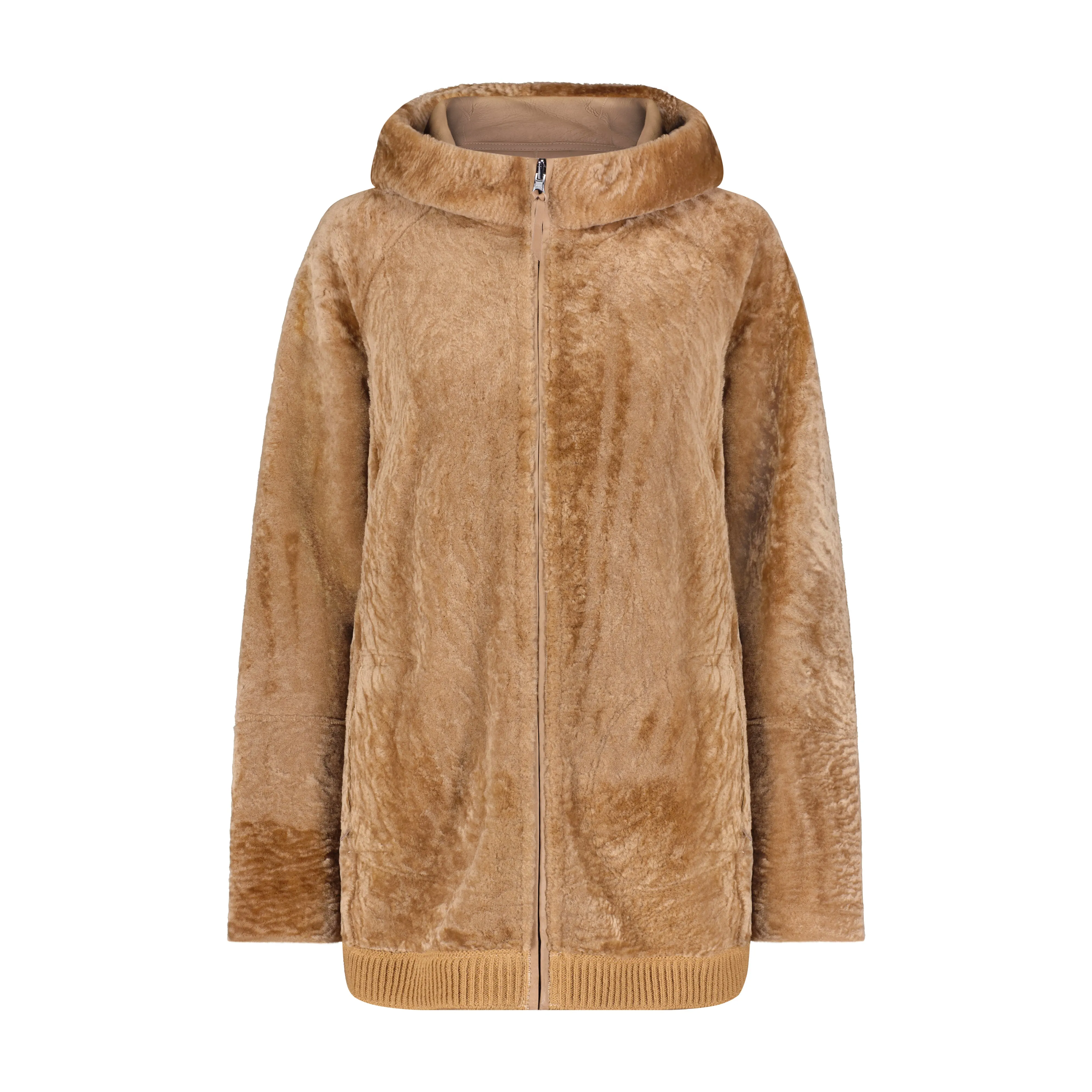 Reversible Select Shearling Lamb Zip Parka with Ribbed Hem