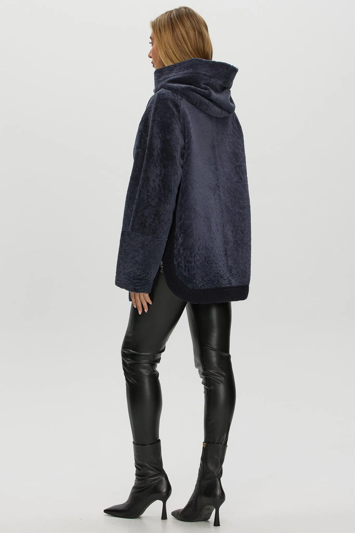 Reversible Select Shearling Lamb Zip Parka with Ribbed Hem