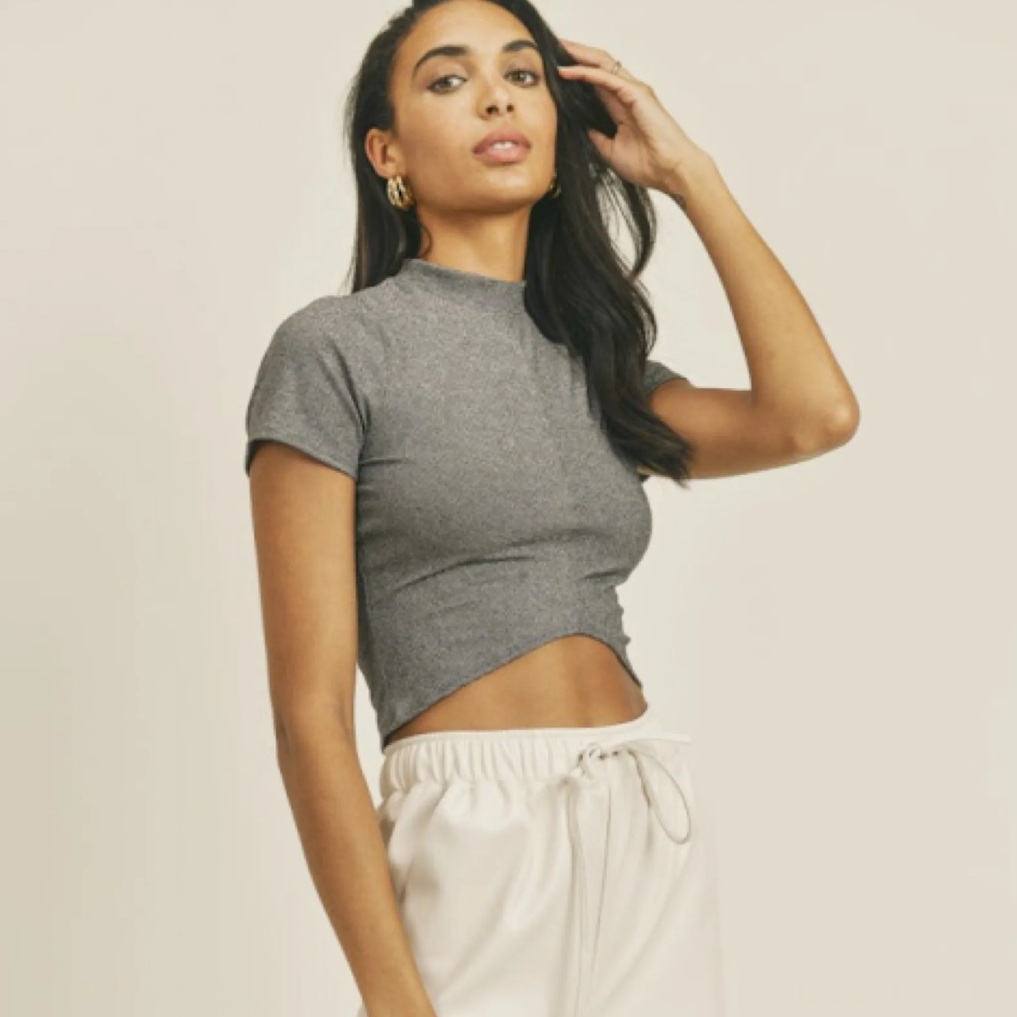 Reyna Mockneck Crop Top - Silver.