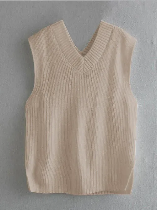 Ribbed V-Neck Sleeveless Sweater Vest