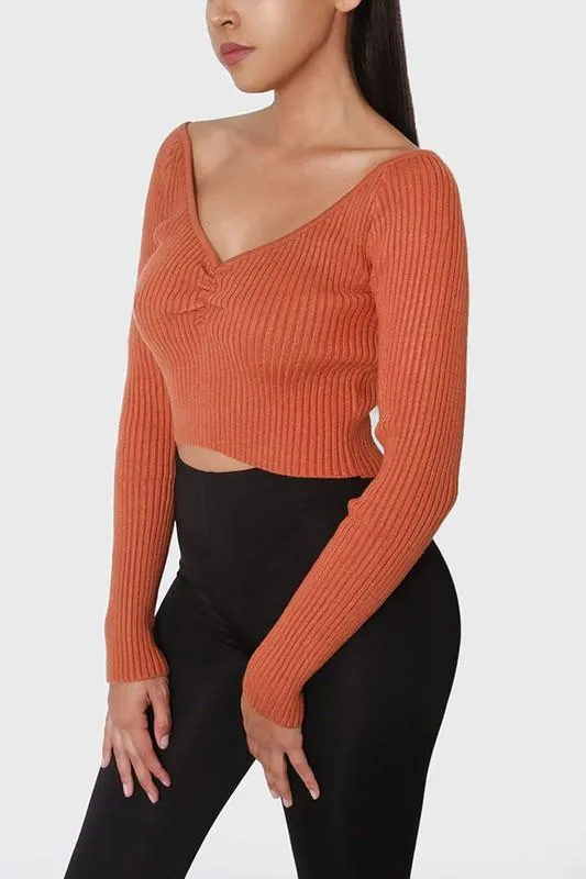 RUCHE CROP KNIT SWEATER