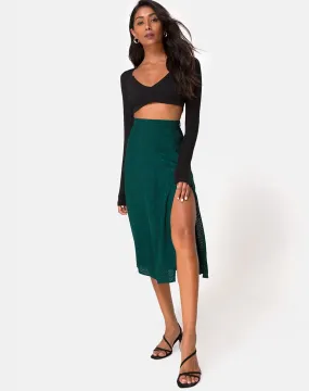 Saika Midi Skirt in Satin Cheetah Forest Green