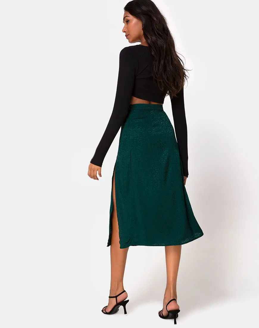 Saika Midi Skirt in Satin Cheetah Forest Green