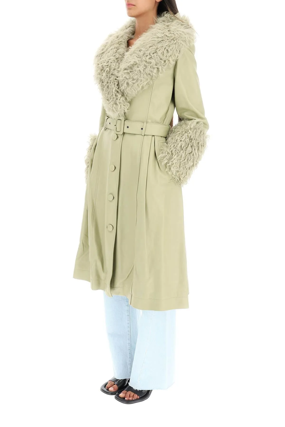 Saks Potts 'foxy' Leather And Shearling Long Coat (Size - 2)