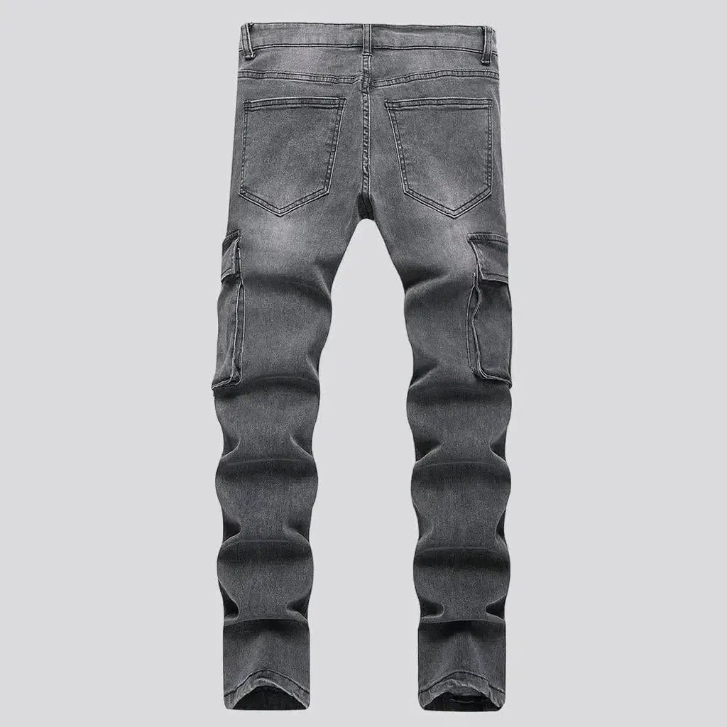 Sanded men's cargo jeans