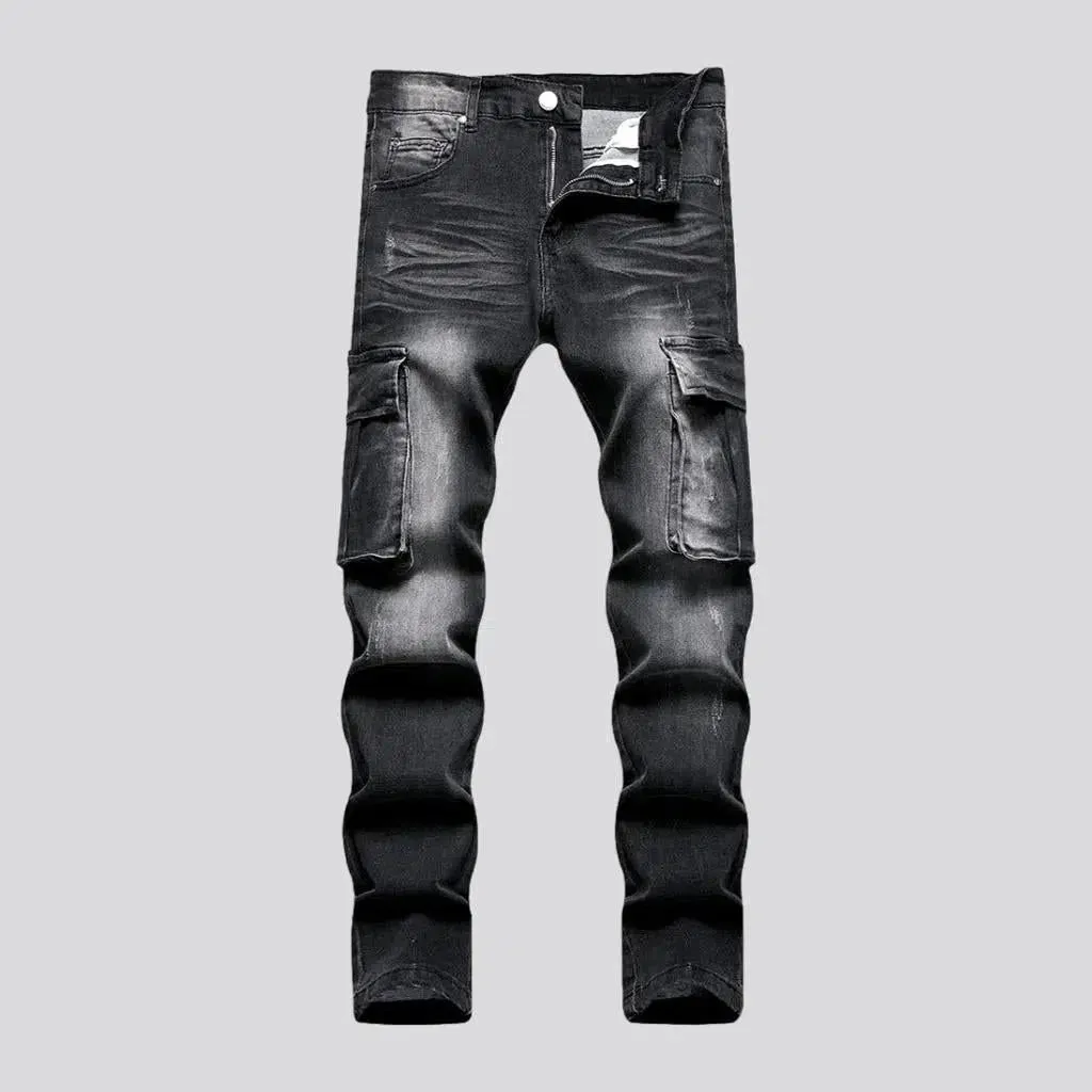 Sanded men's cargo jeans