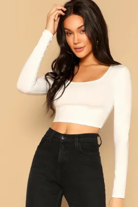 Scoop Neck Crop Top White