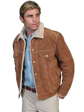 Scully Leather Mens Boar Suede Sherpa Fleece Jean Jacket Cafe Brown M