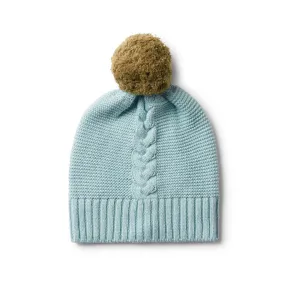 SEAFOAM CABLE KNIT HAT WITH POM POM