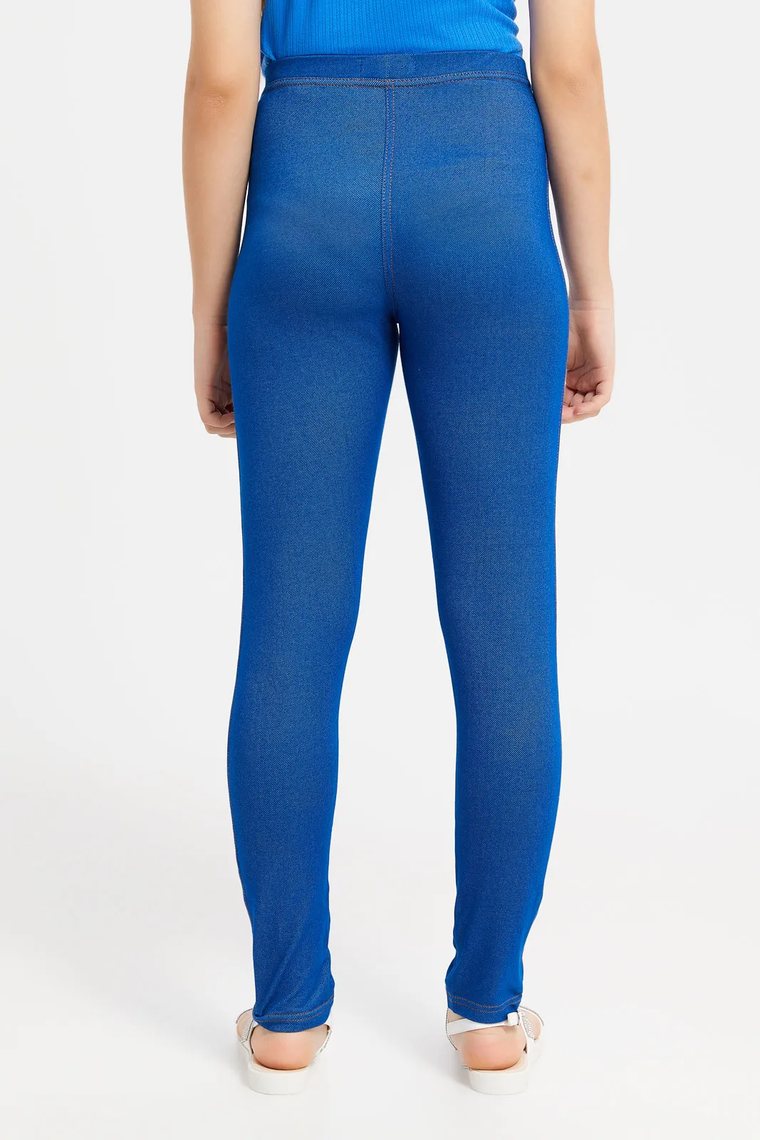 Senior Girls Blue Basic Knitted Jeggings