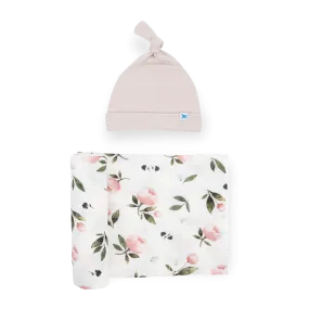 Soft Knit Swaddle and Hat Set, Watercolor Rose