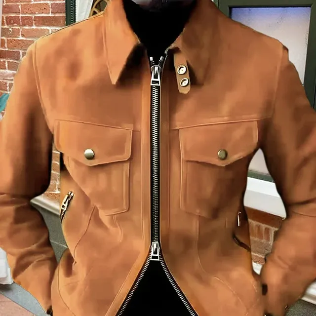 Solid Color Double Pocket Zipper Jacket