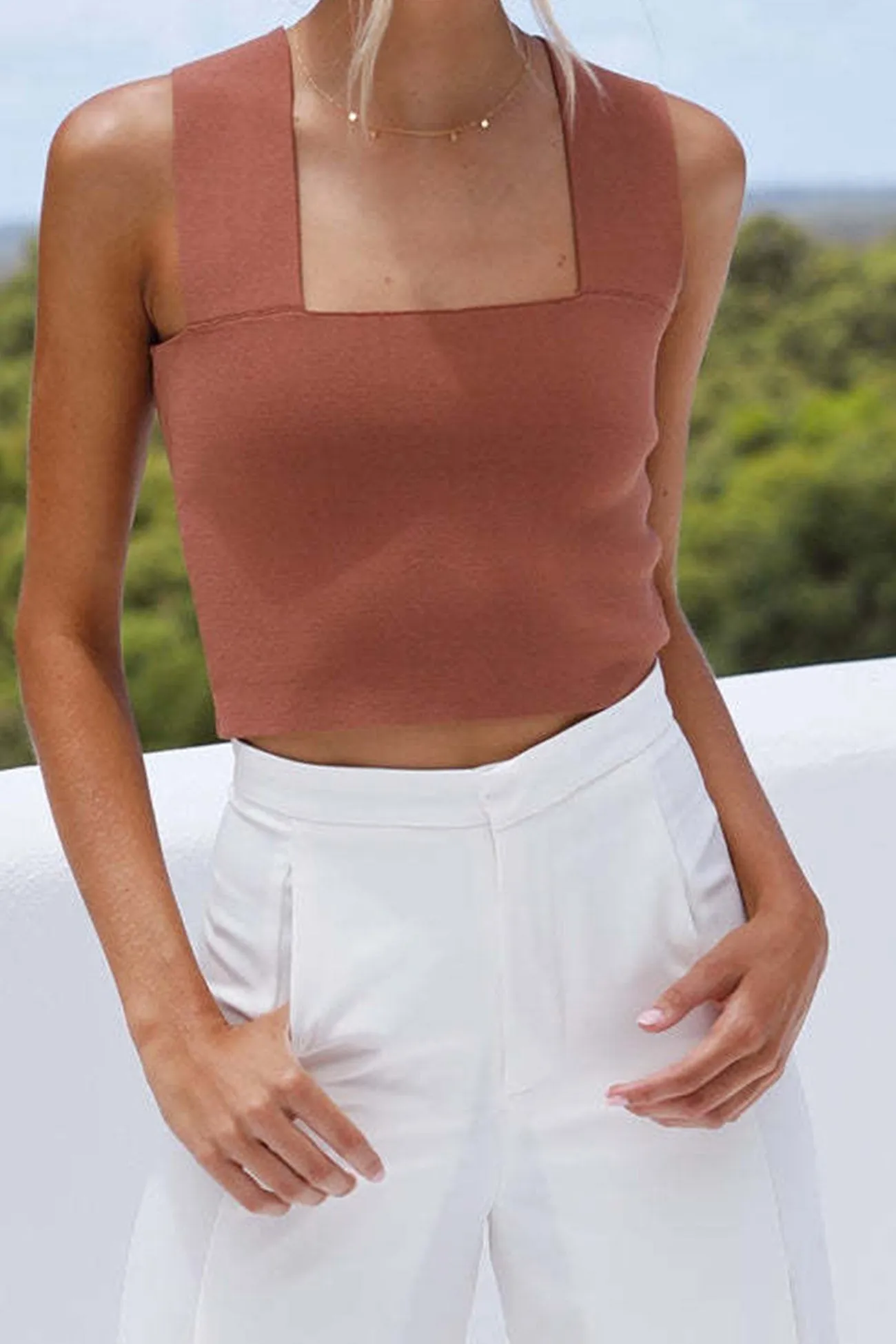 Square Neck Solid Color Tank Top