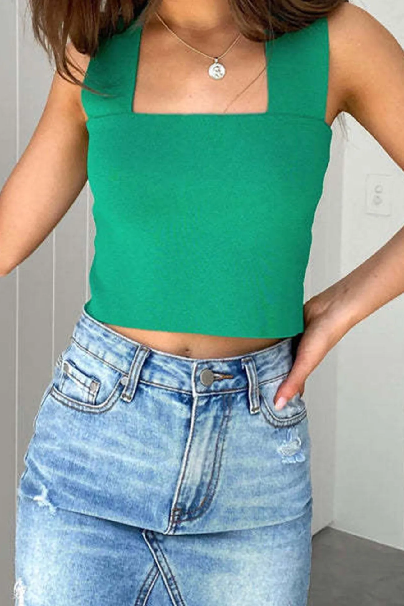 Square Neck Solid Color Tank Top