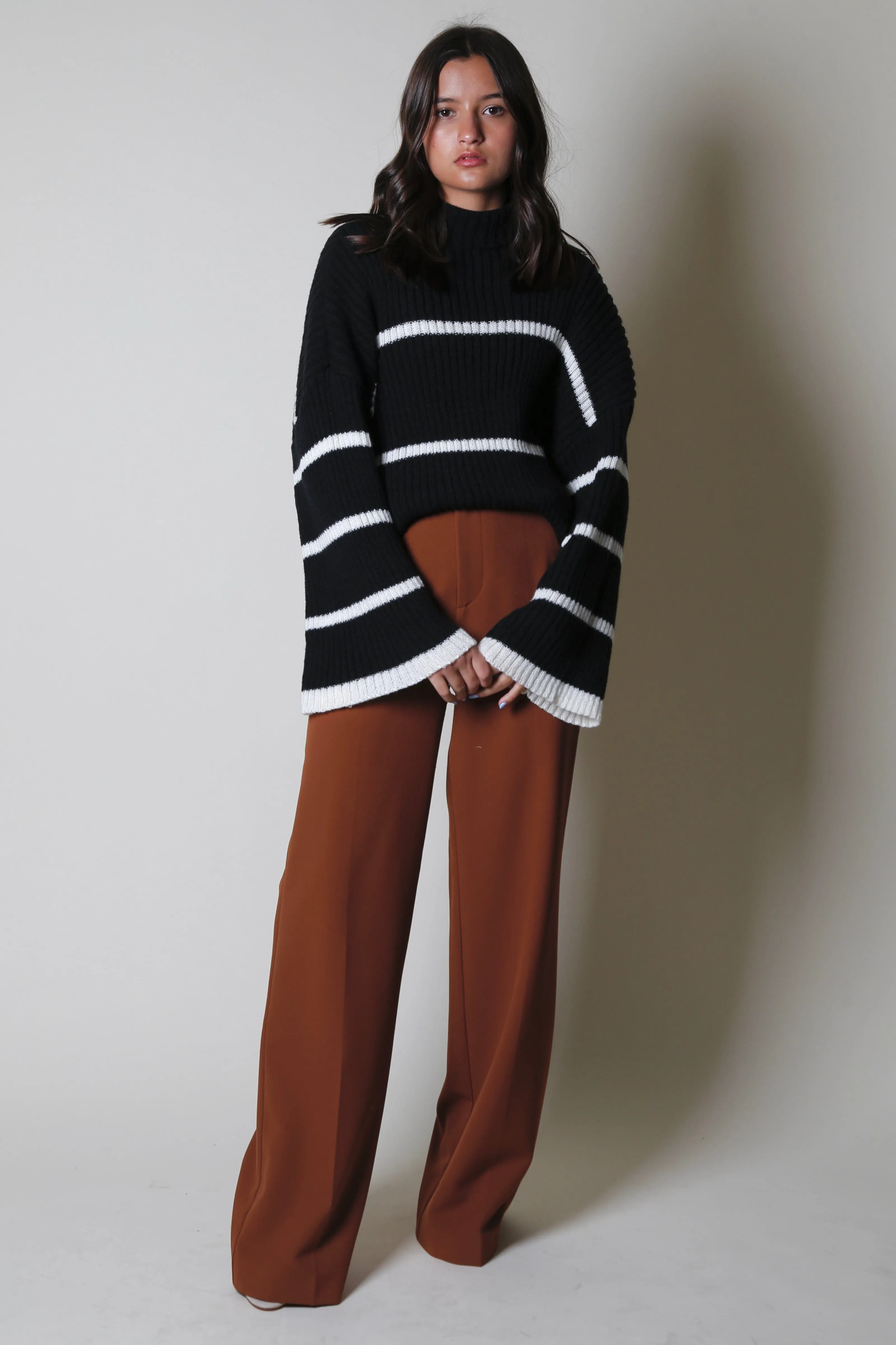 Striped Knitted Sweater - Black