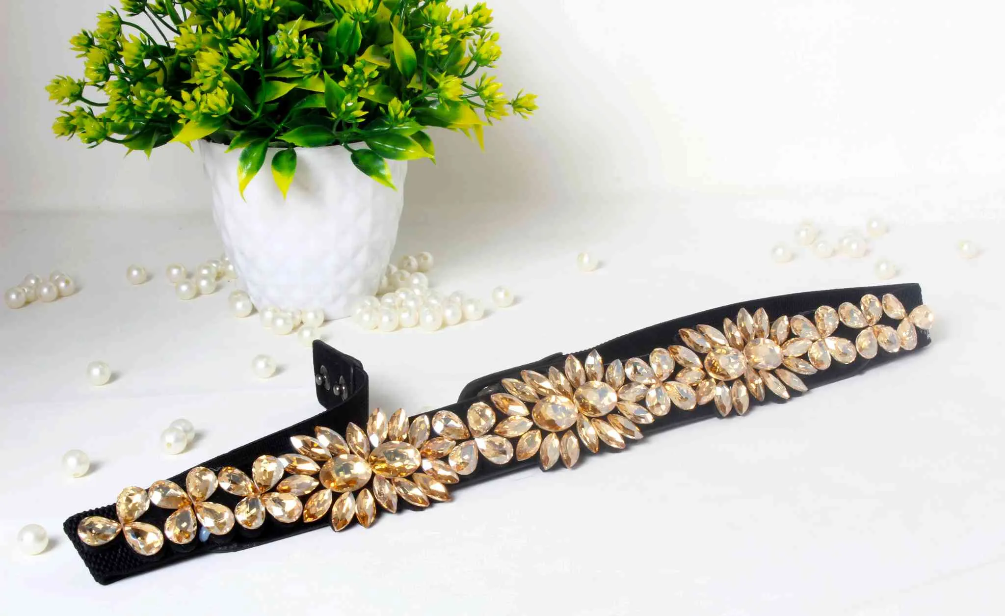 Stylish Fancy Big Rhinestones studded Fabric Party Belt for Girls, Women