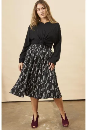 Stylized Feather Midi Skirt Black & Cream