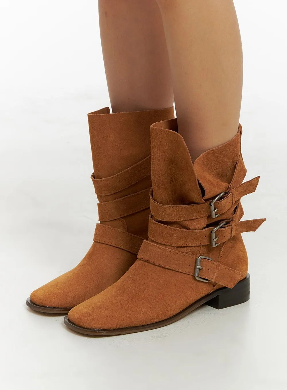 Suede Buckle Ankle Boots CM421