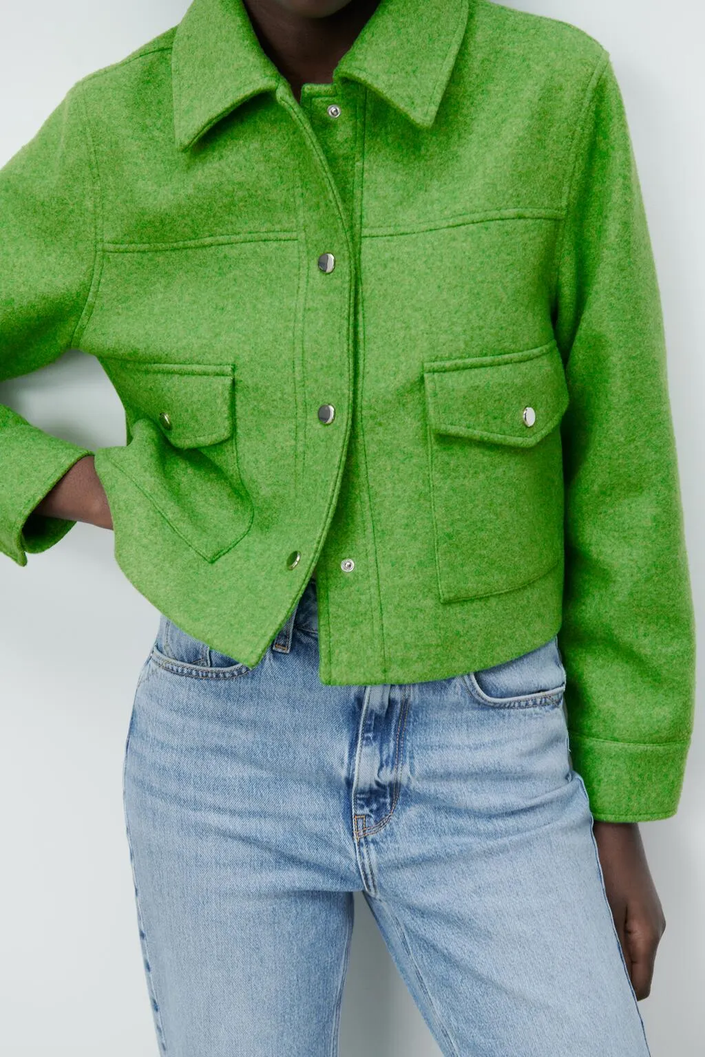 Summer Green Collared Long Sleeve Single-Breasted Pocket Soft Jacket