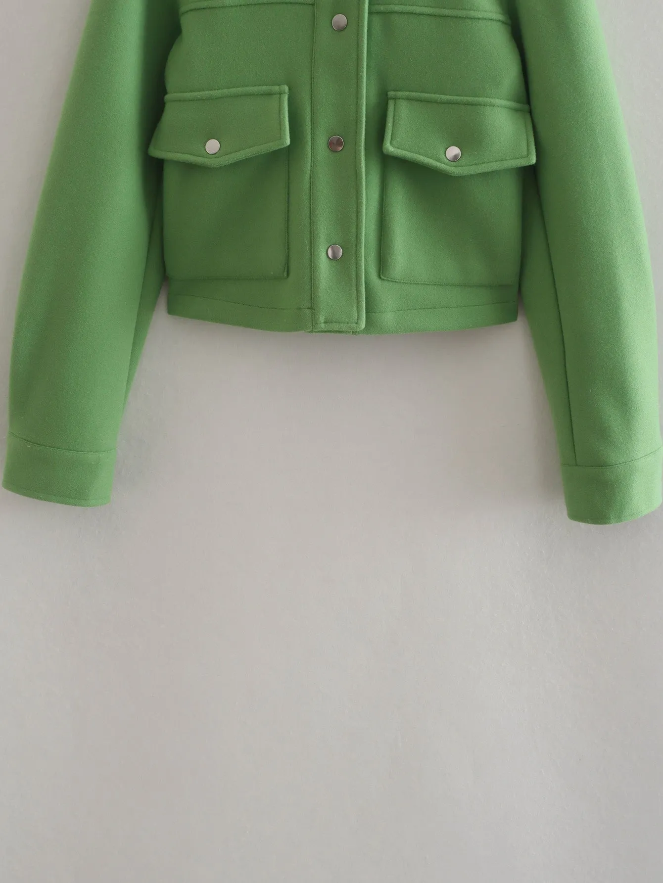 Summer Green Collared Long Sleeve Single-Breasted Pocket Soft Jacket