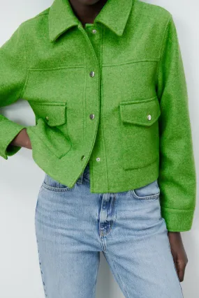 Summer Green Collared Long Sleeve Single-Breasted Pocket Soft Jacket