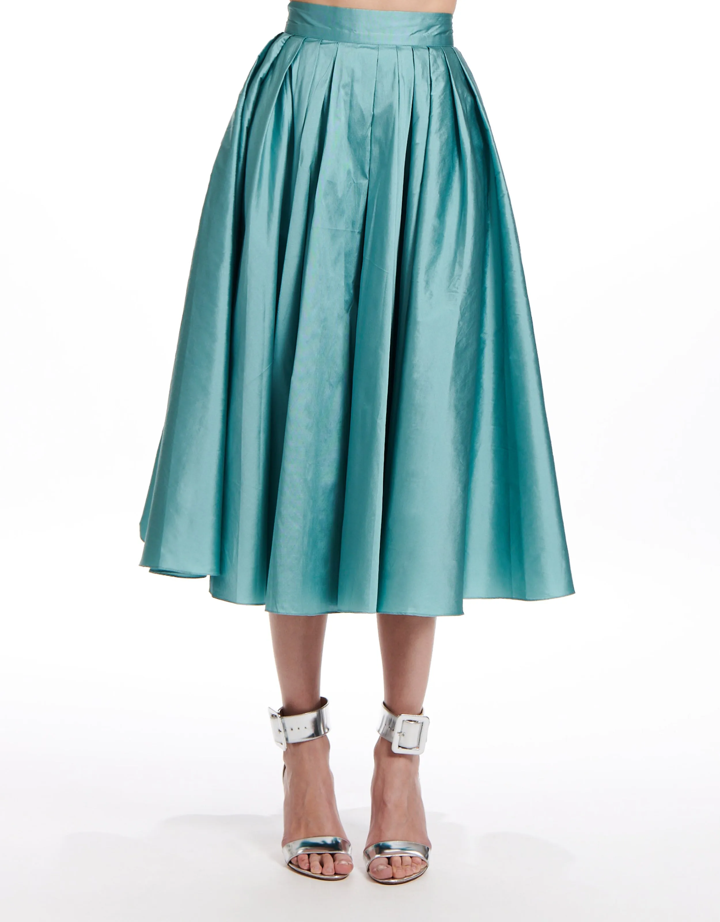 TAFFETA TEA LENGTH MIDI SKIRT TOMATO, GREEN APPLE AND SKY