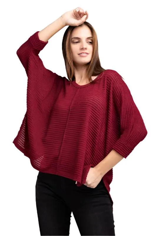 TEEK - 3/4 Sleeve V-Neck Hi-Low Hem Jacquard Sweater