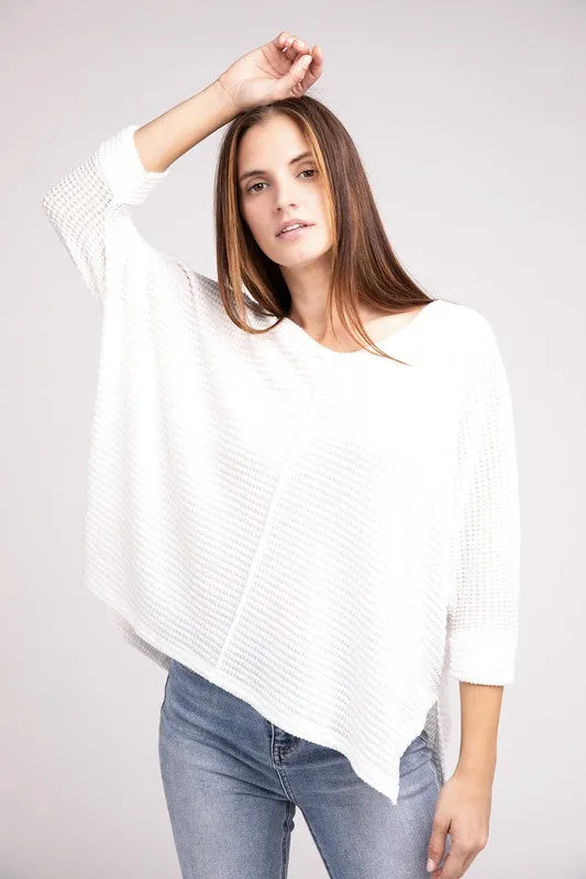 TEEK - 3/4 Sleeve V-Neck Hi-Low Hem Jacquard Sweater