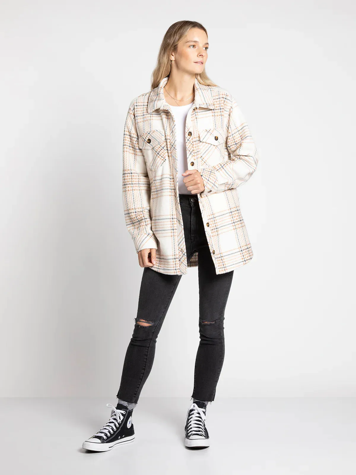 The Cream Taupe Plaid Tullis Shacket