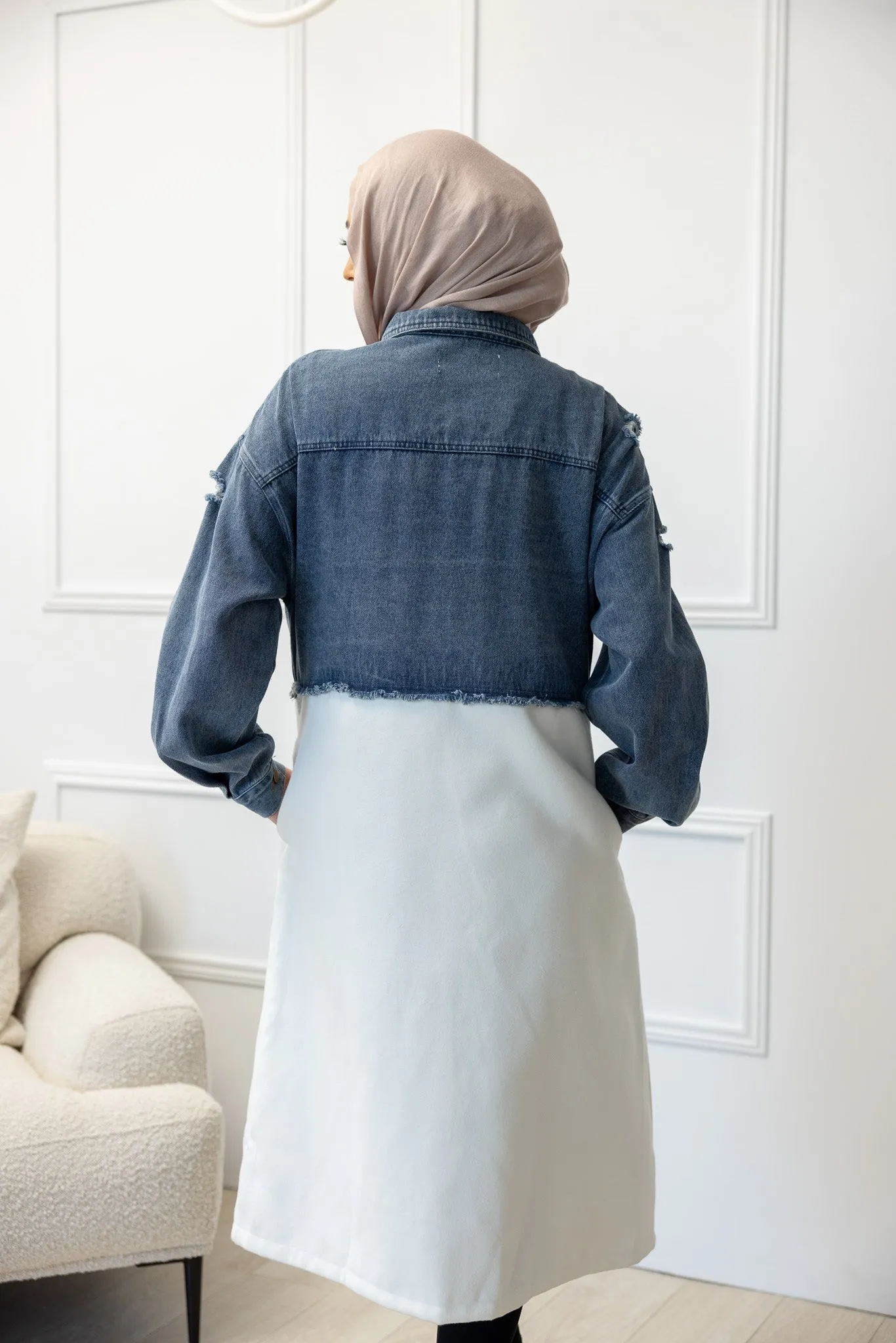 The Crescent Madaio Denim Top Trench Coat