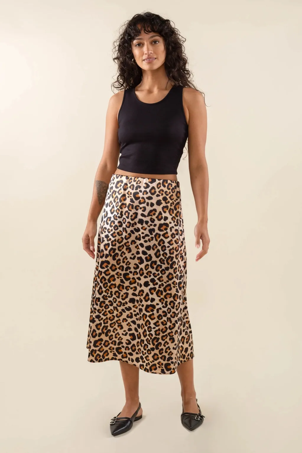 The Daphne Leopard Satin Stretch Skirt by NLT - PLUS