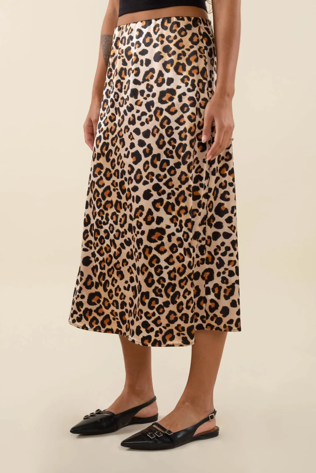 The Daphne Leopard Satin Stretch Skirt by NLT - PLUS