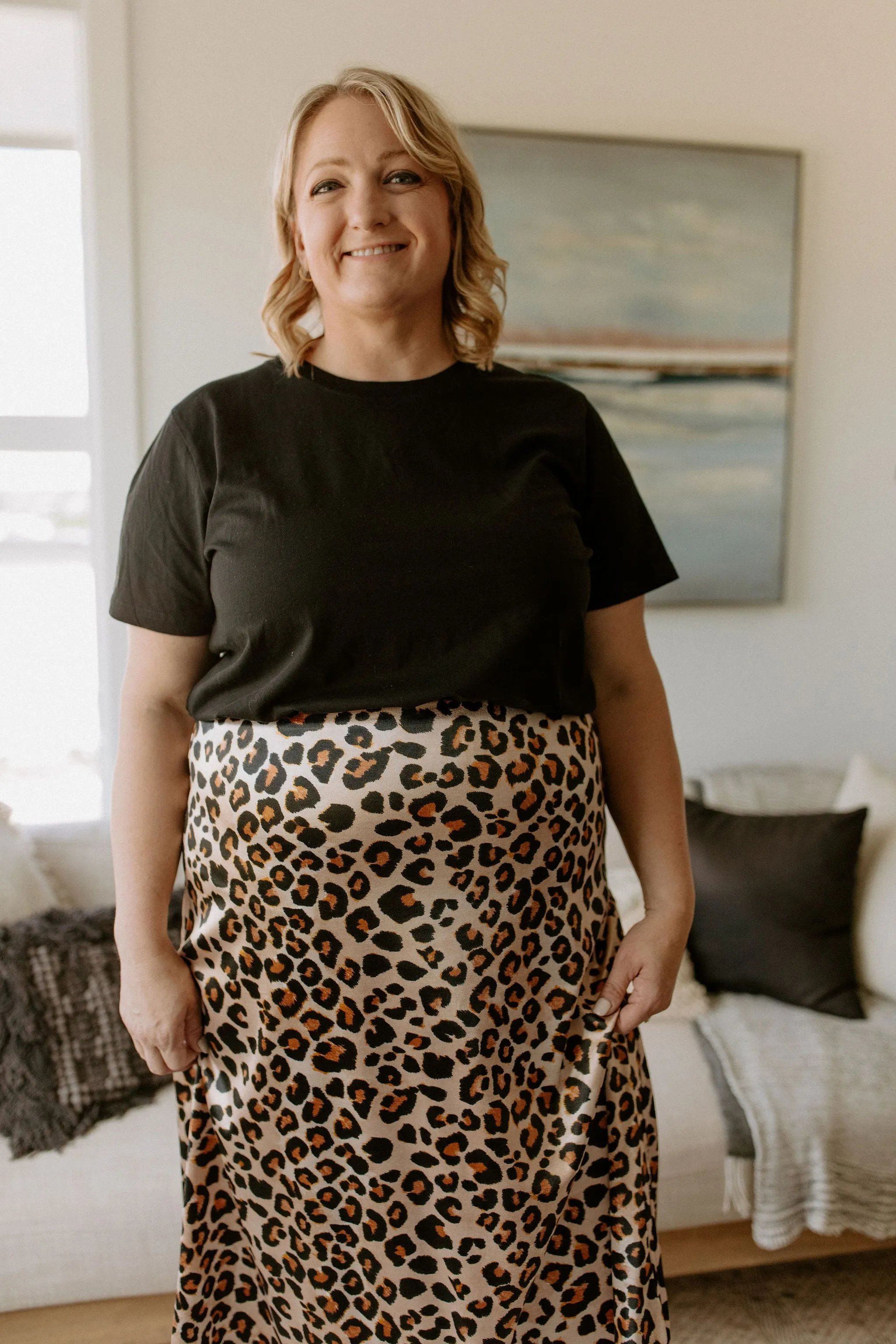 The Daphne Leopard Satin Stretch Skirt by NLT - PLUS