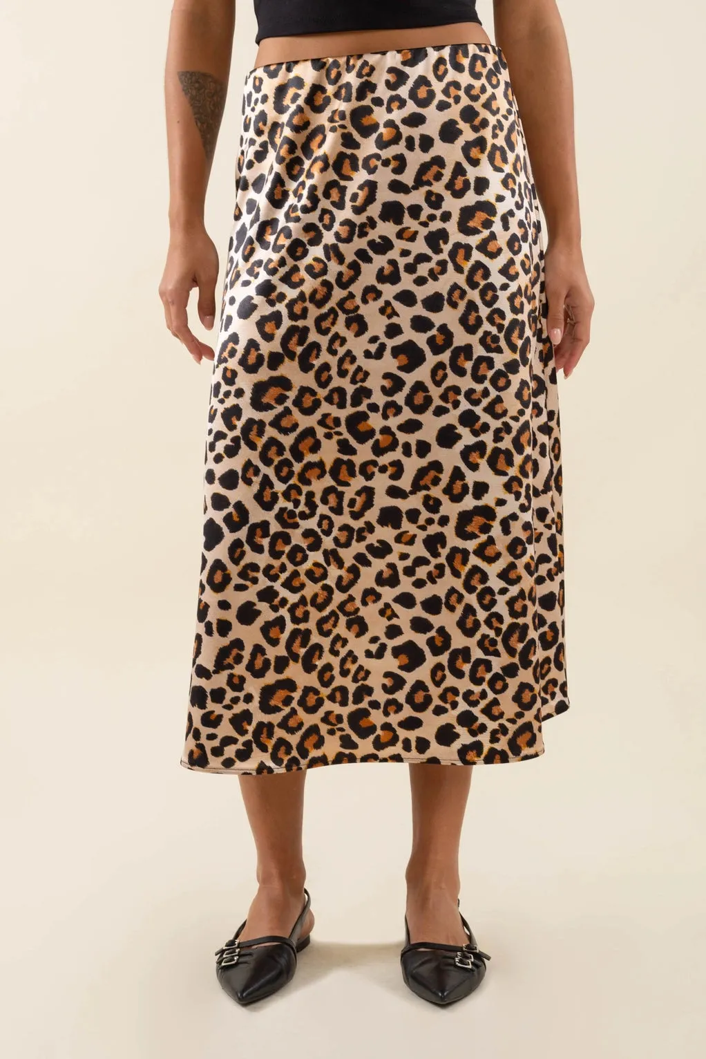 The Daphne Leopard Satin Stretch Skirt by NLT - PLUS