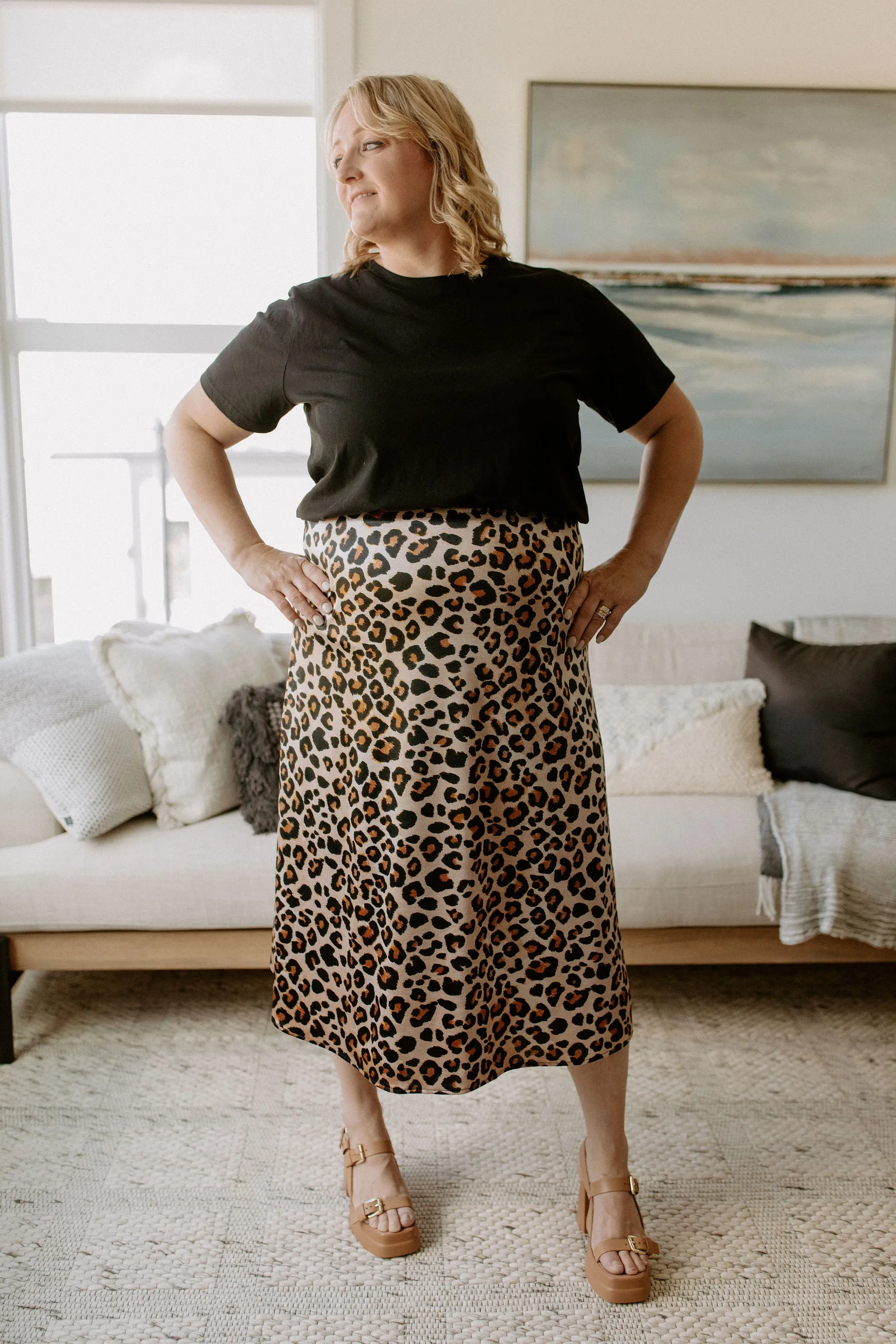 The Daphne Leopard Satin Stretch Skirt by NLT - PLUS