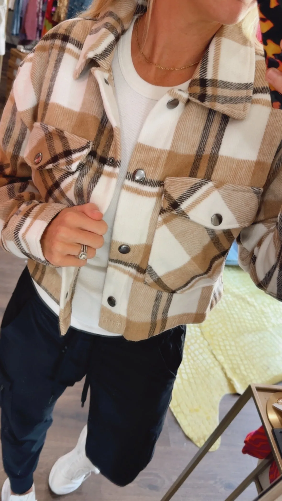 The Jackson Shacket in Camel Plaid