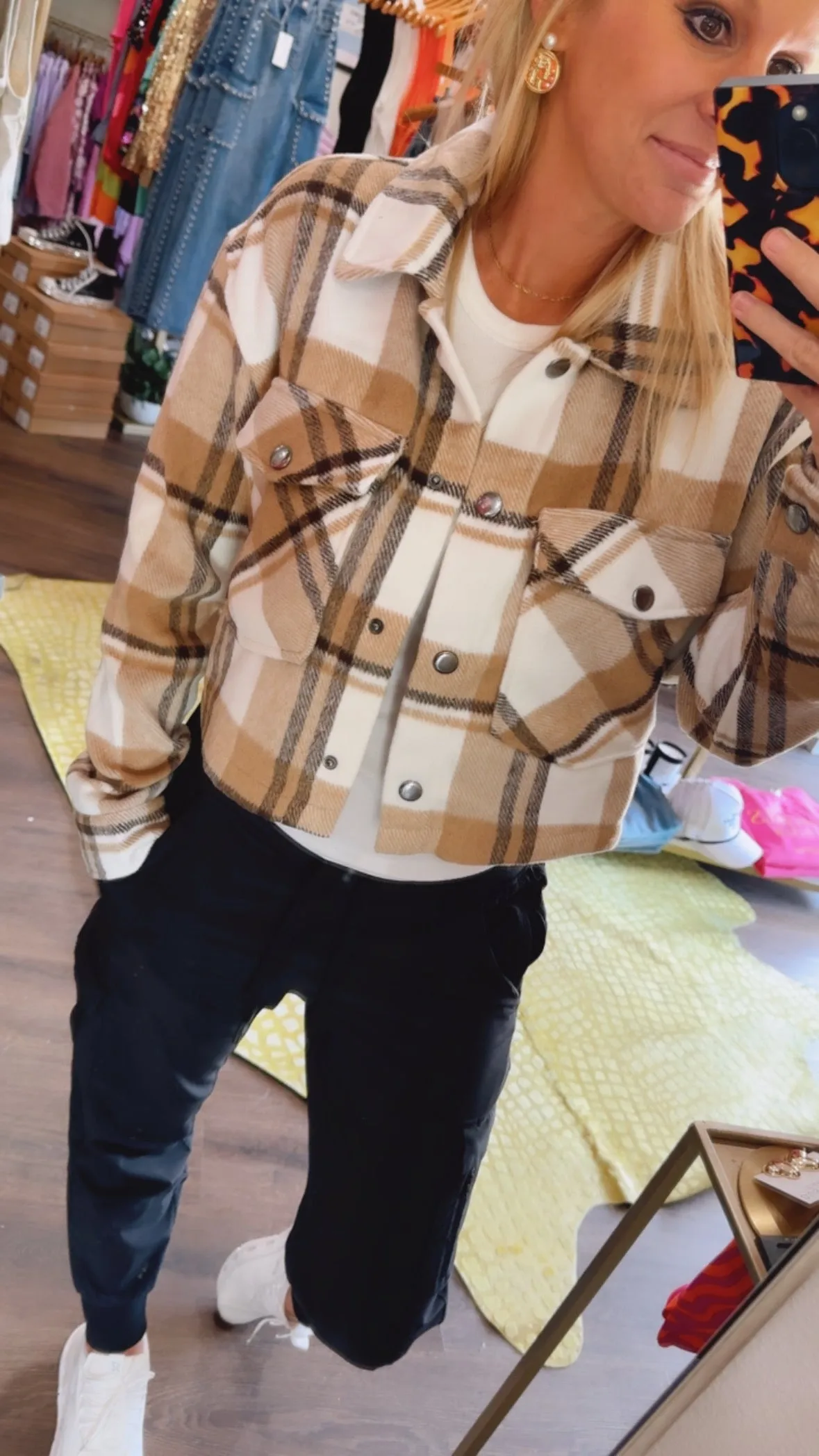 The Jackson Shacket in Camel Plaid